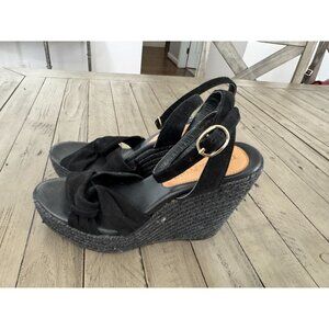 Mint and Rose Black Suede Sandals Wedge Size 40